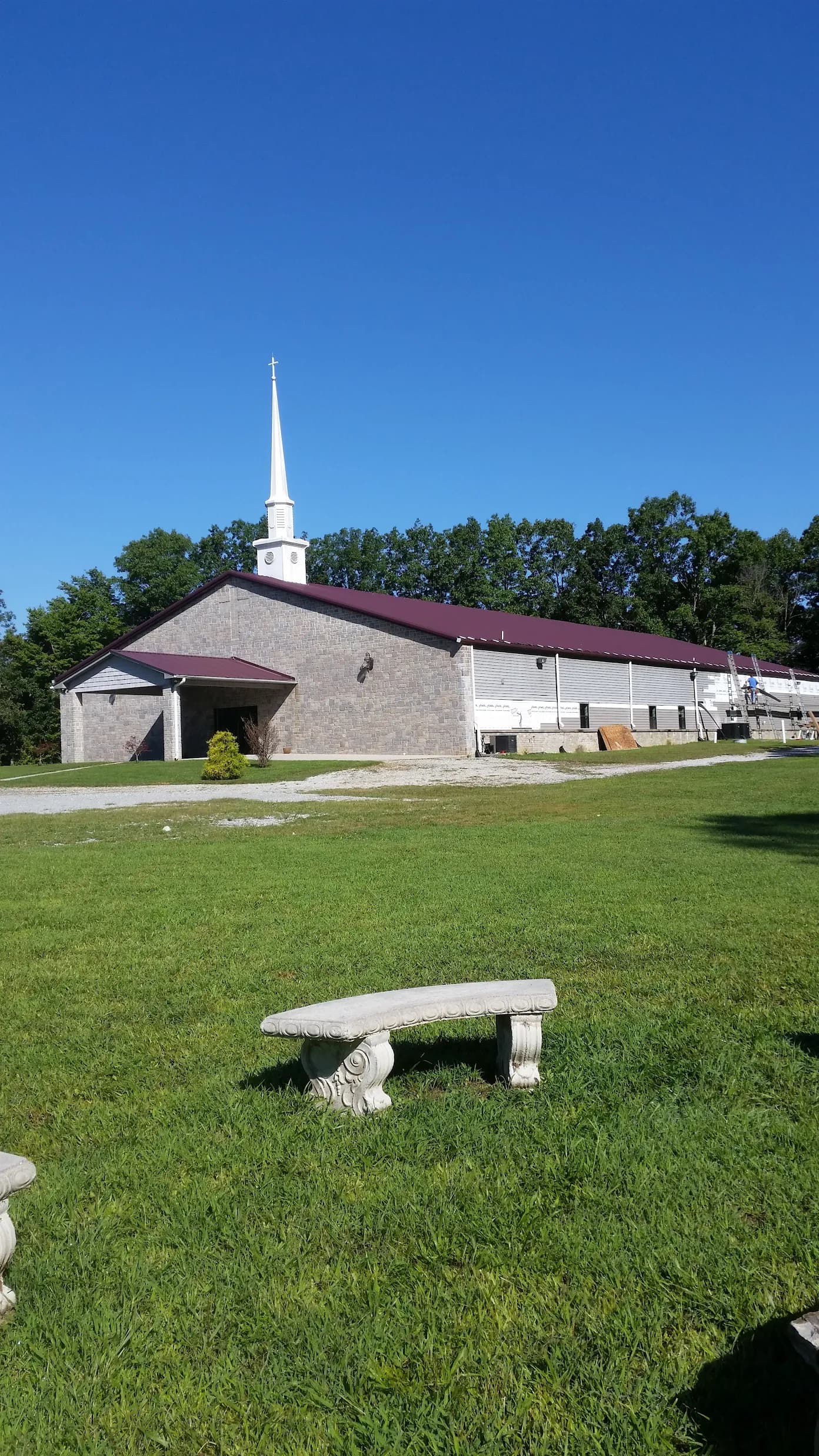 Gutter and exterior improvement work at a church