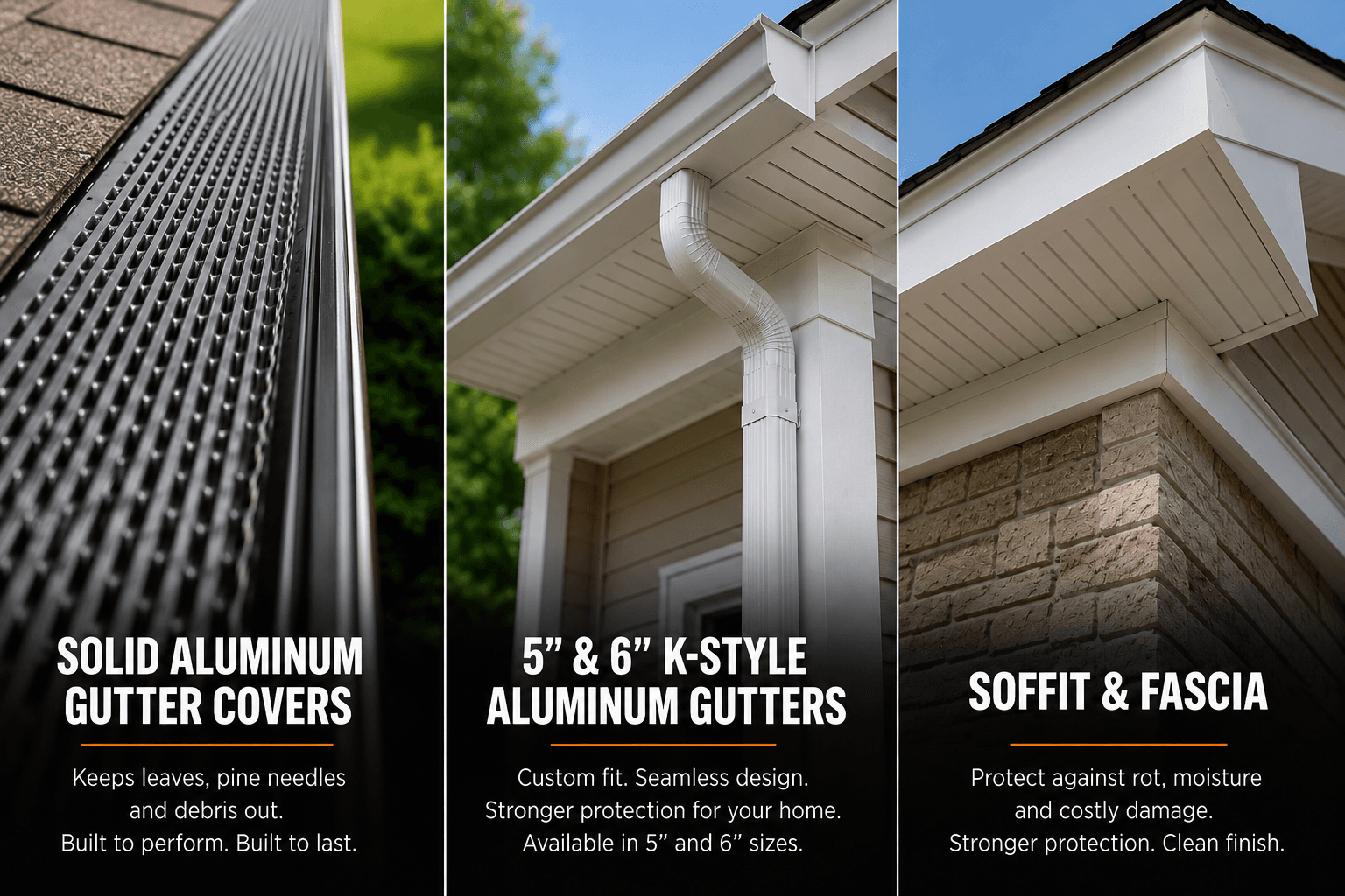 Solid aluminum gutter covers and K-style aluminum gutters